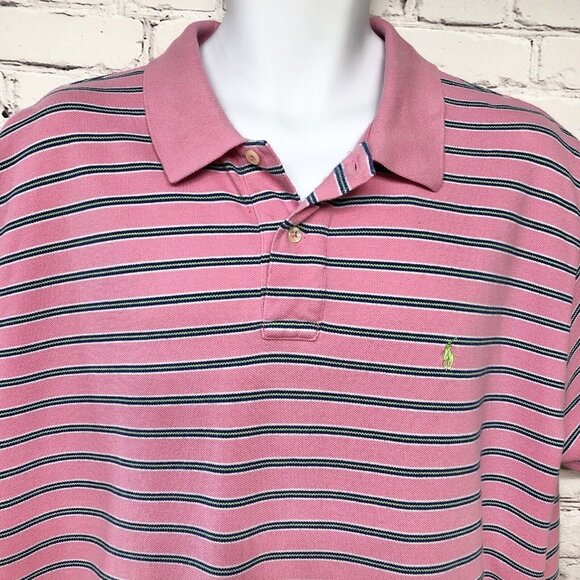 Mens Polo Ralph Lauren Pink Stripped Summer Cotton Polo Shirt Sz XXL - Picture 3 of 6